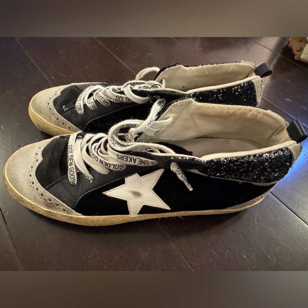 Golden goose black mid star sneakers sz 40